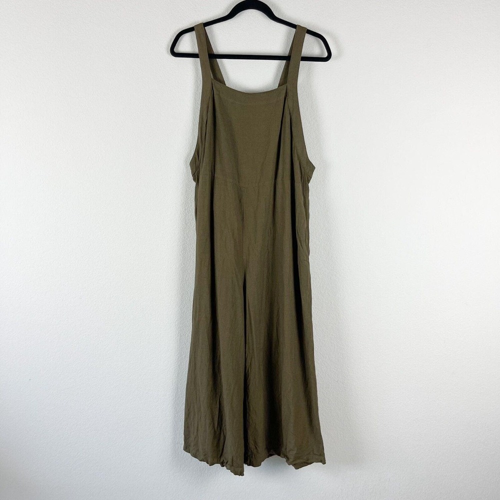 By Together Wide Leg Crop Jumpsuit Womens Large Green Ramie Sleeveless Back Tie